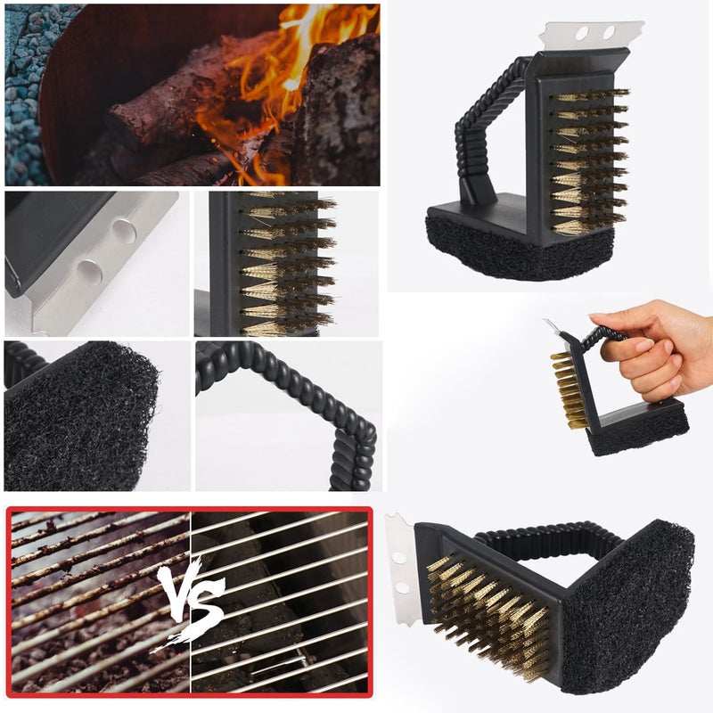 SquEqu 2 Pack Grill Brush and Scraper with Wire Bristles and Bristle-Free Scour 2 Side Brushes Handheld Short Handle Scrubber for Grill Grate Cleaner Cast Iron Charcoal Racks Grid BBQ Cooking Grates - Image 5